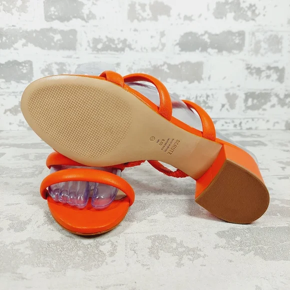 NEW Schutz Olly Orange Red Leather Strappy Heeled Sandals C244 - Picture 8 of 11
